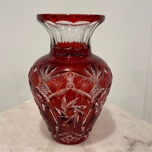 Avitra Cobalt Red Hand Cut Crystal Vase Centerpiece